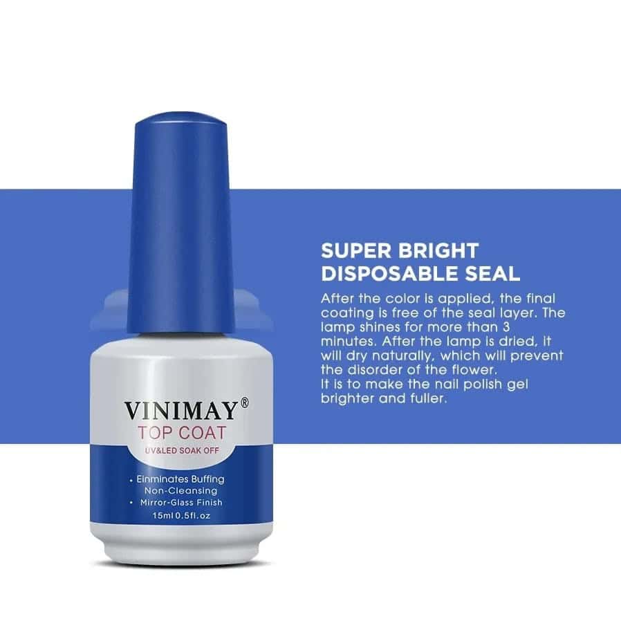 VINIMAY Professional Gel Polish Shiny Top Coat 15ml, No-Wipe with High Gloss Shiny & Long-Lasting Top Coat Gel