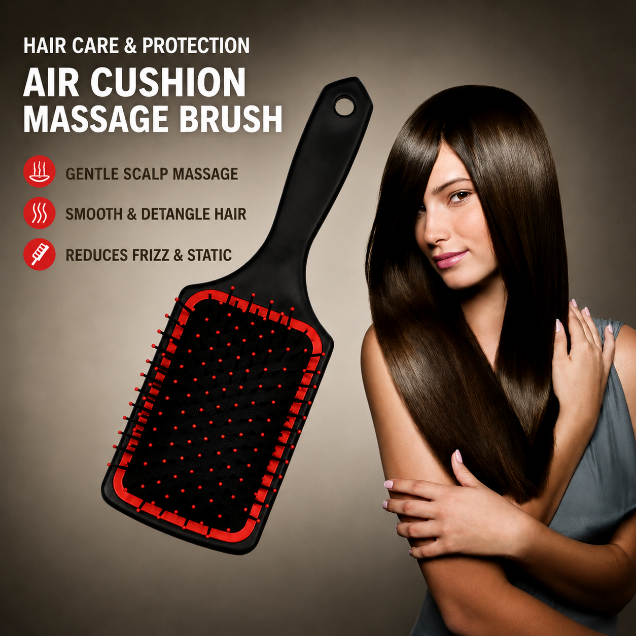 Air Cushion Paddle Hair Brush for Scalp Massage & Detangling