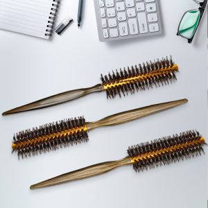 Small Wooden Round Blow Dryer Brush with Heat-Resistant Aluminum Barrel