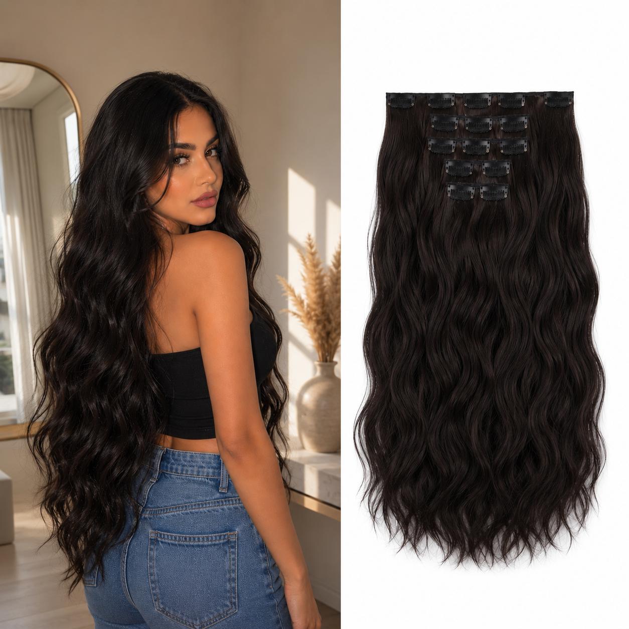 لون رقم 5 قطع طقم وصلات شعر حراري - Heat Resistant Hair Extension
