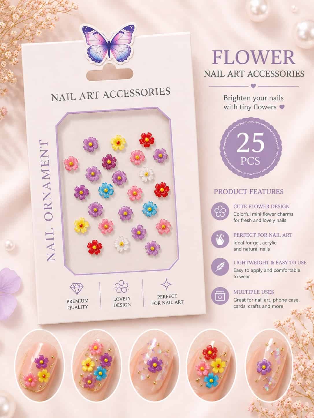 Colorful flower nail art accessories