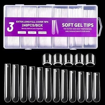 240Pcs XXL False Nails Super Long Ballerina Nails Press on Nail Full Cover Matte Gel Tips Nail Art American Capsule Fake Tips 24