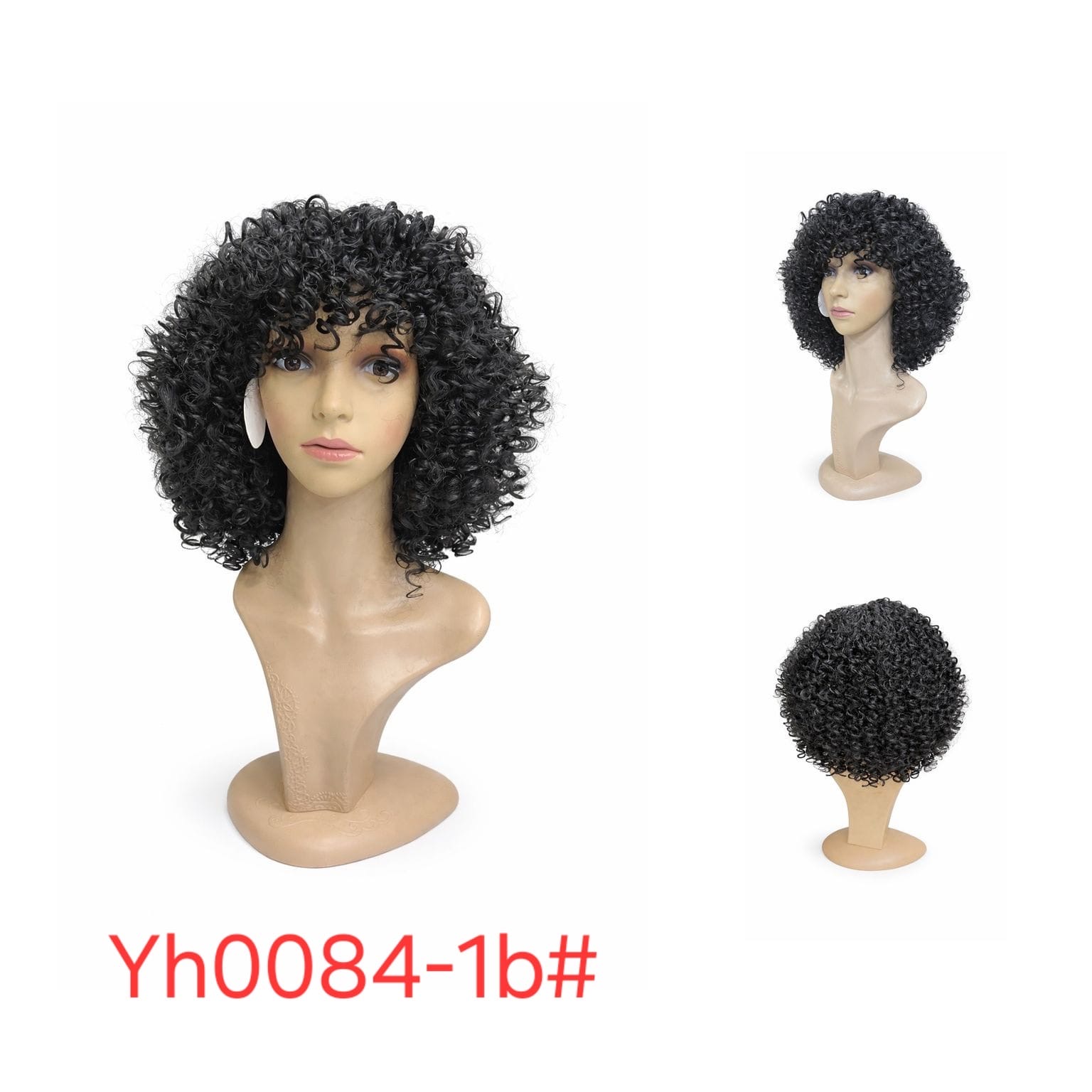 Hair Wig YH0084-1B# – Short Curly Heat Resistant Wig – Black – Natural Look