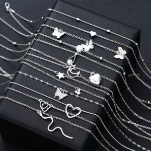 Multi-Layer Necklace Set 12 Pieces – Hearts, Butterflies & Stars