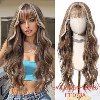 Heat-Resistant Synthetic Wig, Long Hair With Bangs, Model SWLC1298-1BR26-F11073A