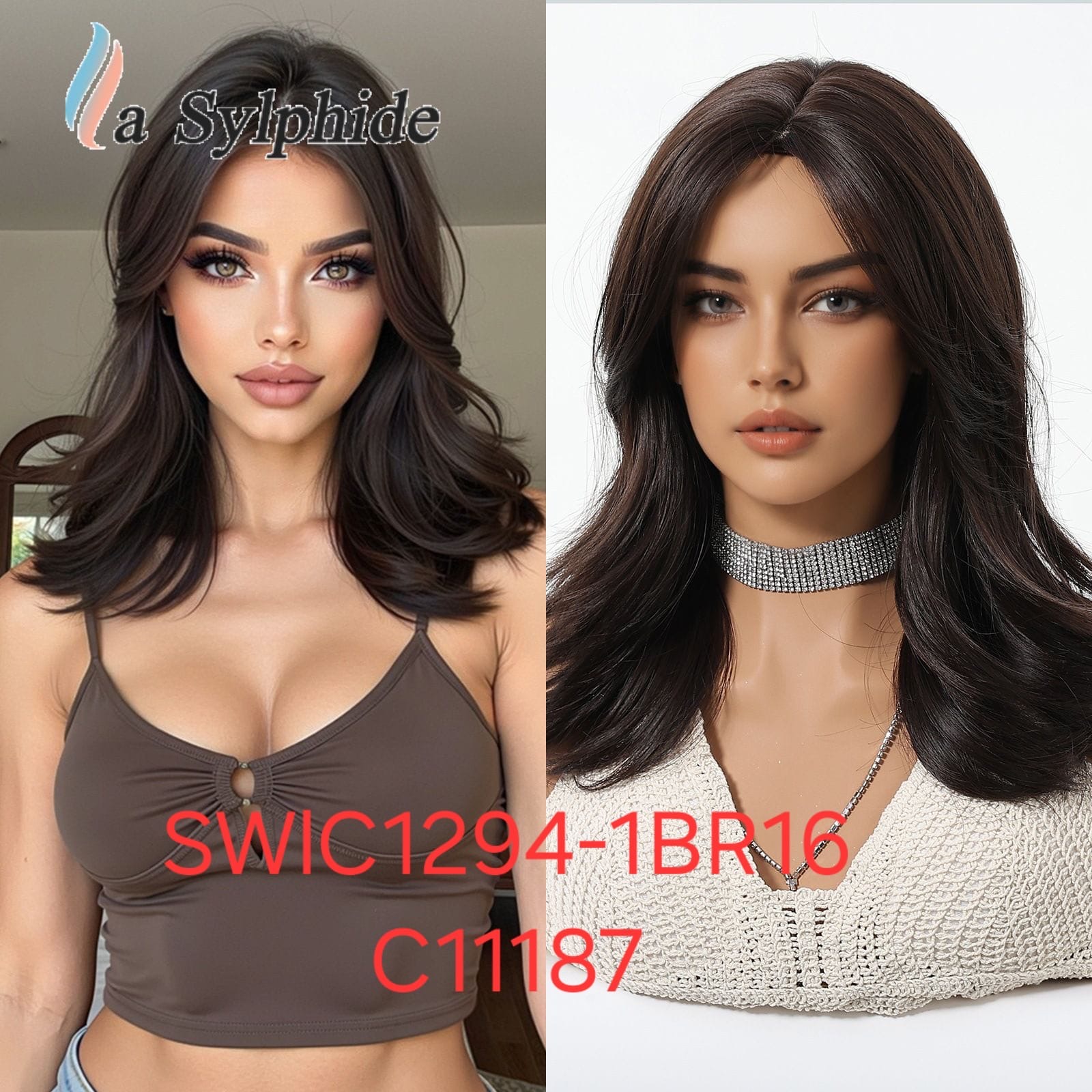 Hair Wig SWIC1294-1BR16-C11187 – Medium Length Heat Resistant Wig – Dark Brown – Soft Texture with Long Bangs & Natural Look