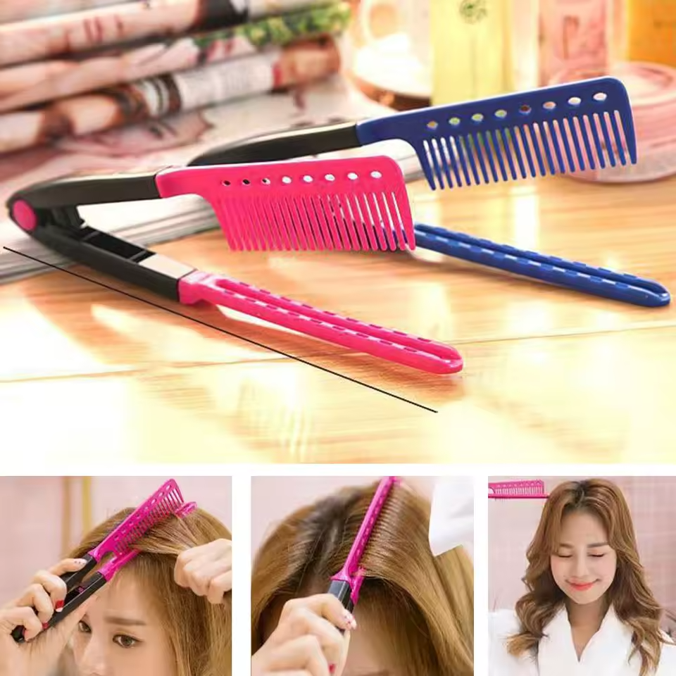 Hair Straightening Comb V-Shaped Design Professional Straightener Comb Compact Ergonomic Styling Tool for Long-Term Hair