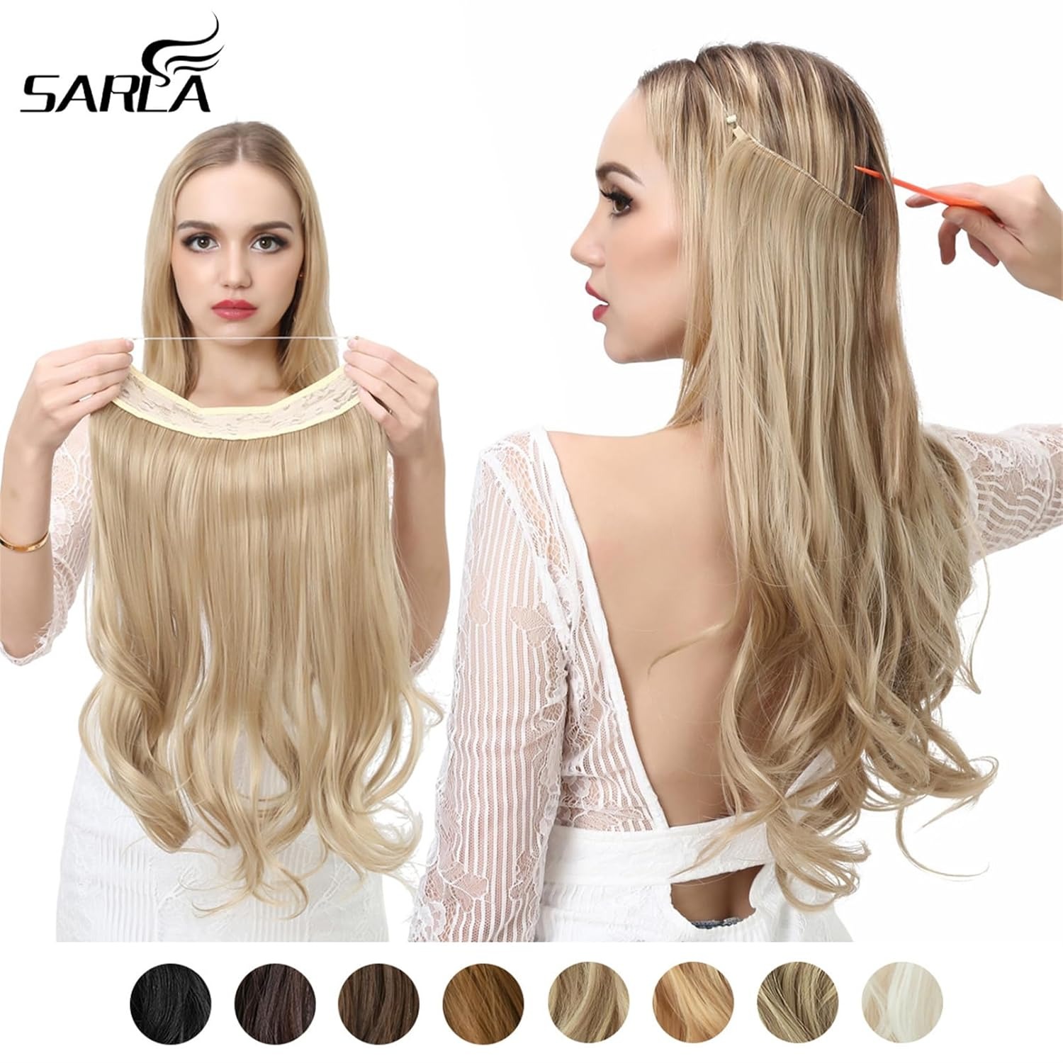 Hair Extension Heat Resistant Halo Wavy – Platinum Blonde Hair Piece for Natural Length and Volume
