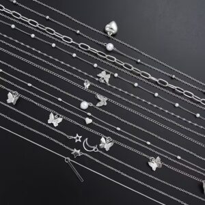 14 Pcs Women's Chain Necklace Set – Butterfly, Heart, Star & Moon Pendants