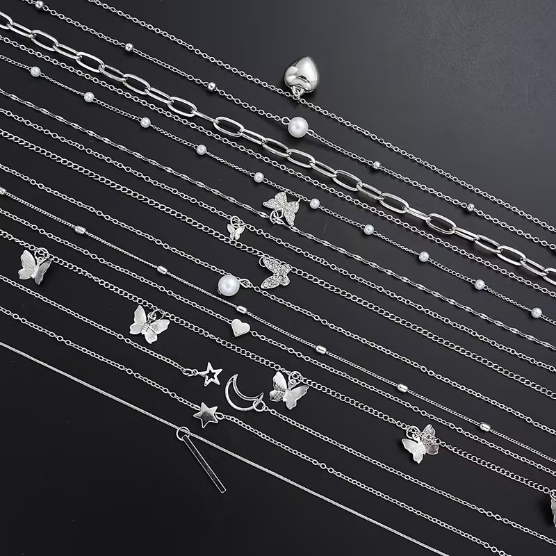 14 Pcs Women's Chain Necklace Set – Butterfly, Heart, Star & Moon Pendants