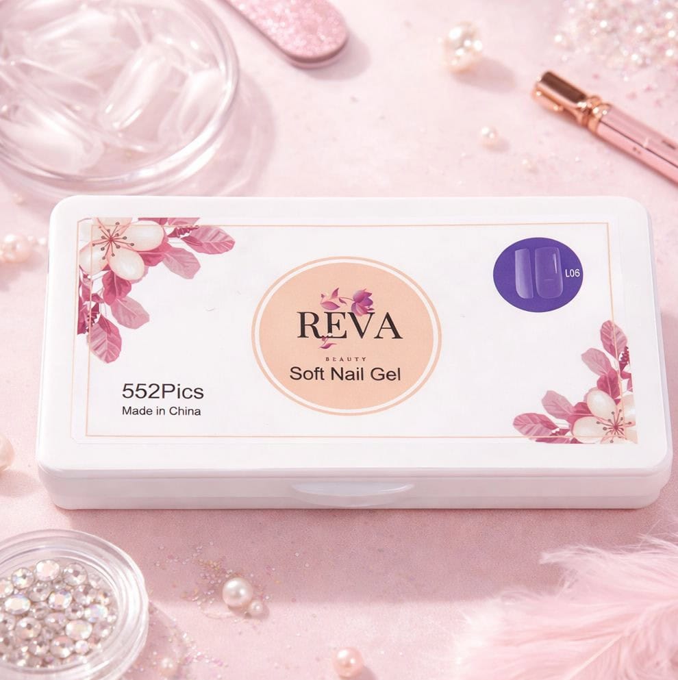 مجموعة أطراف جل الأظافر الناعمة REVA L06 - 552 قطعة | طقم تركيب أظافر كامل التغطية مرقم مسبقًا