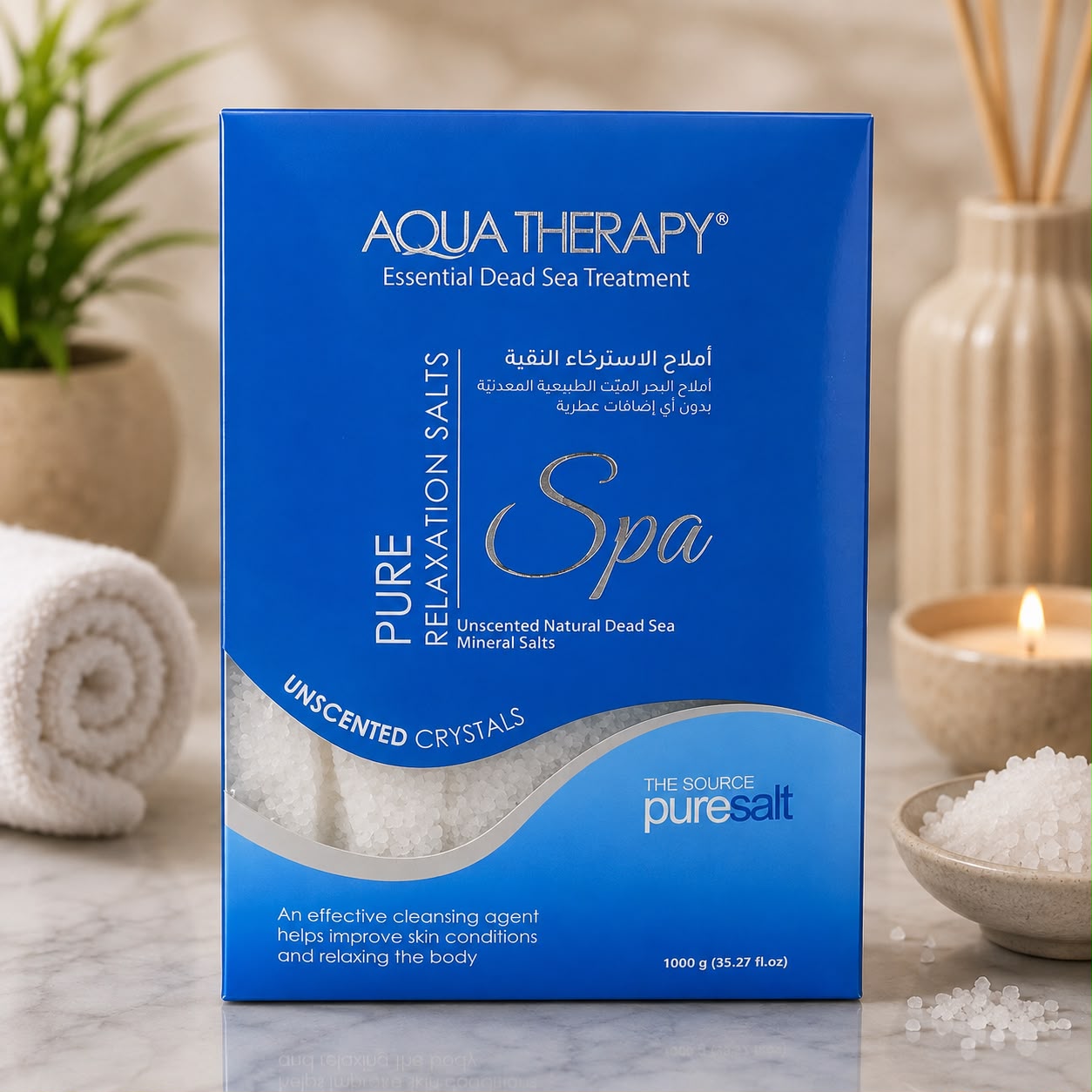 Aqua Therapy Pure Relaxation Dead Sea Mineral Salts – Unscented Crystals, 1000g