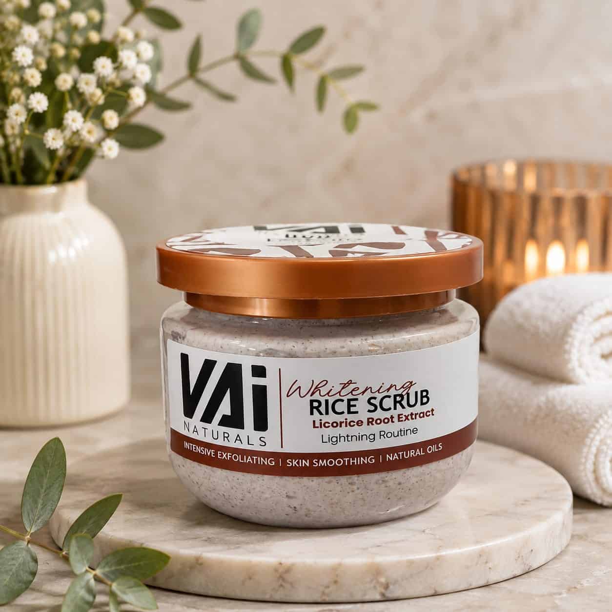 VAI Naturals Whitening Rice Scrub – Licorice Root Extract مقشر الأرز المفتح للبشرة من VAI Naturals – بخلاصة جذور العرقسوس