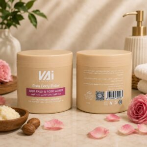 VAI Naturals Shea Body Butter – Aker Fassi & Rose Water – 300 ml زبدة الشيا للجسم من VAI Naturals – عكر فاسي وماء الورد – 300 مل