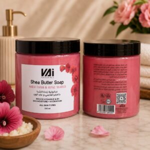 VAI Naturals Shea Butter Soap – Aker Fassi & Rose Water – 500 ml صابون زبدة الشيا من VAI Naturals – عكر فاسي وماء الورد – 500 مل