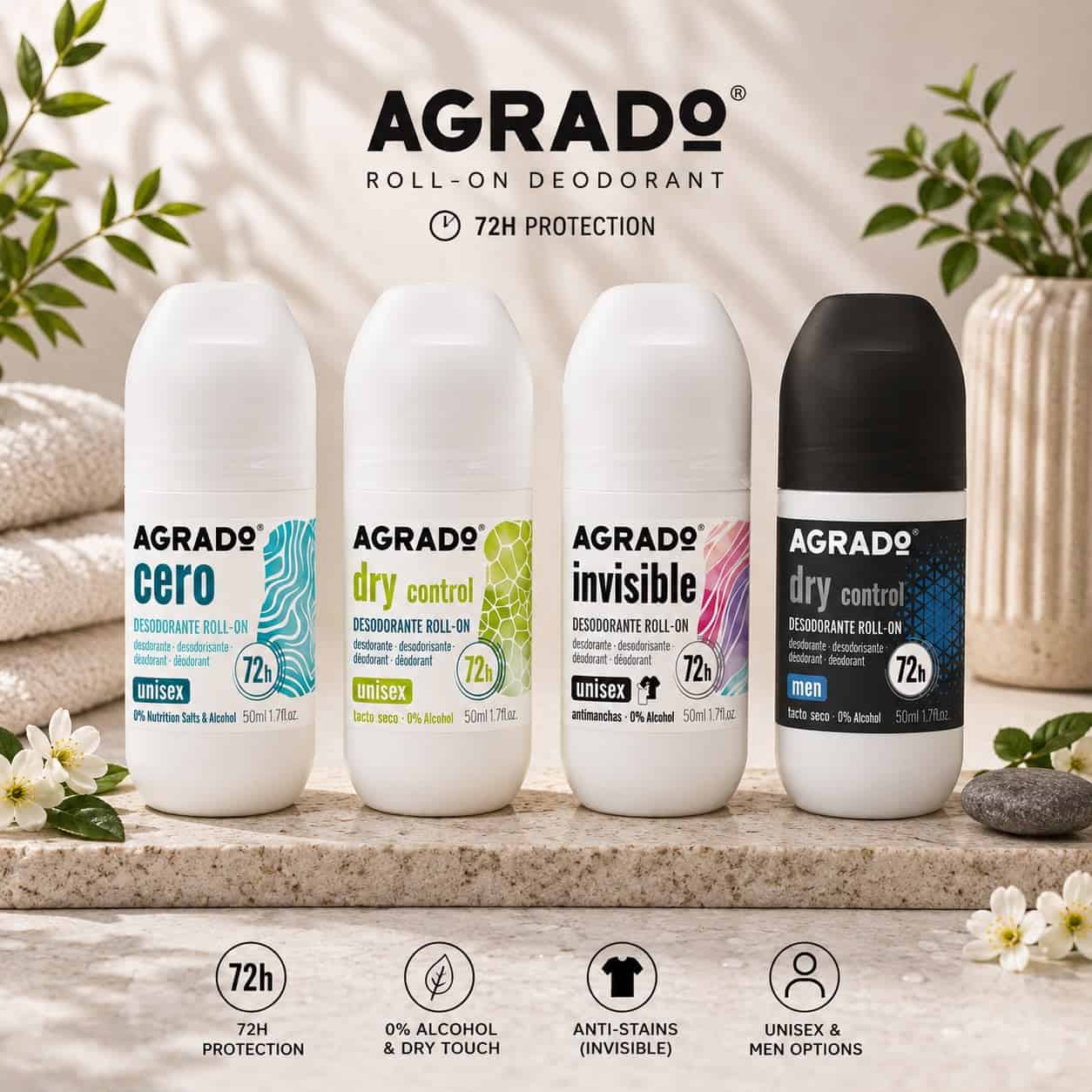 Agrado Roll-On Deodorant – 50 ml مزيل عرق "أغرادو" (Agrado) بنظام الكرة الدوارة (Roll-On) – 50 مل