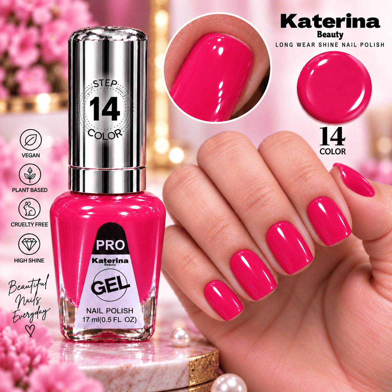 مناكير بلمعة الجل Katerina Beauty Miracle Gel - رقم 14 وردي توتي