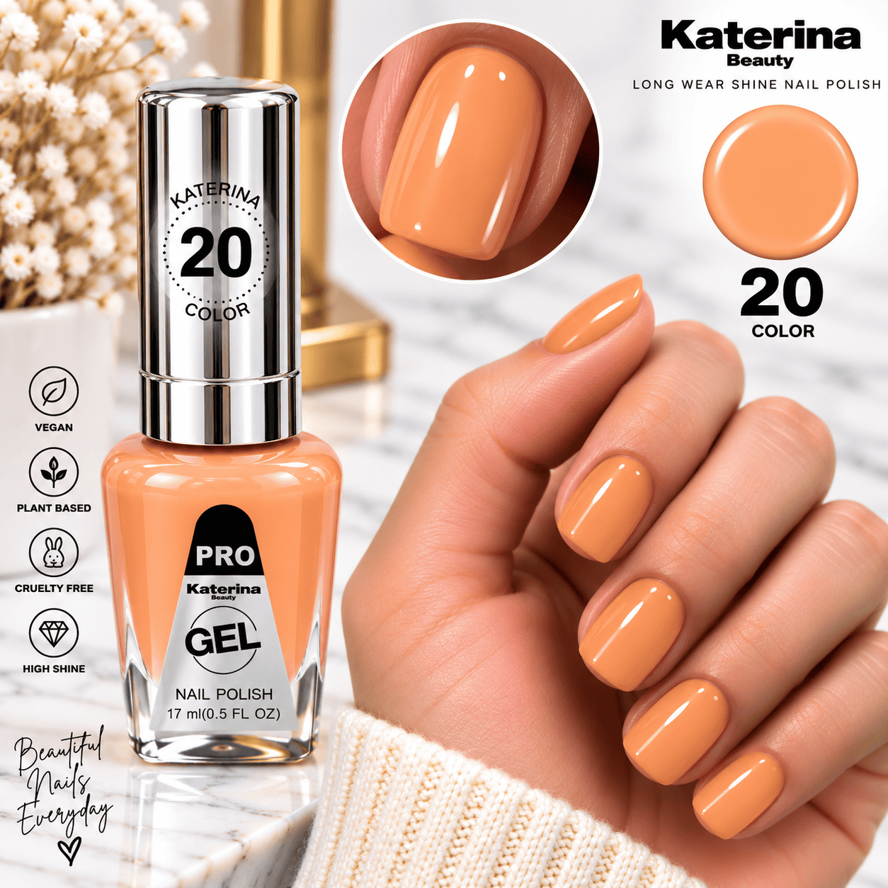 مناكير بلمعة الجل Katerina Beauty Miracle Gel - رقم 20 برتقالي خوخي