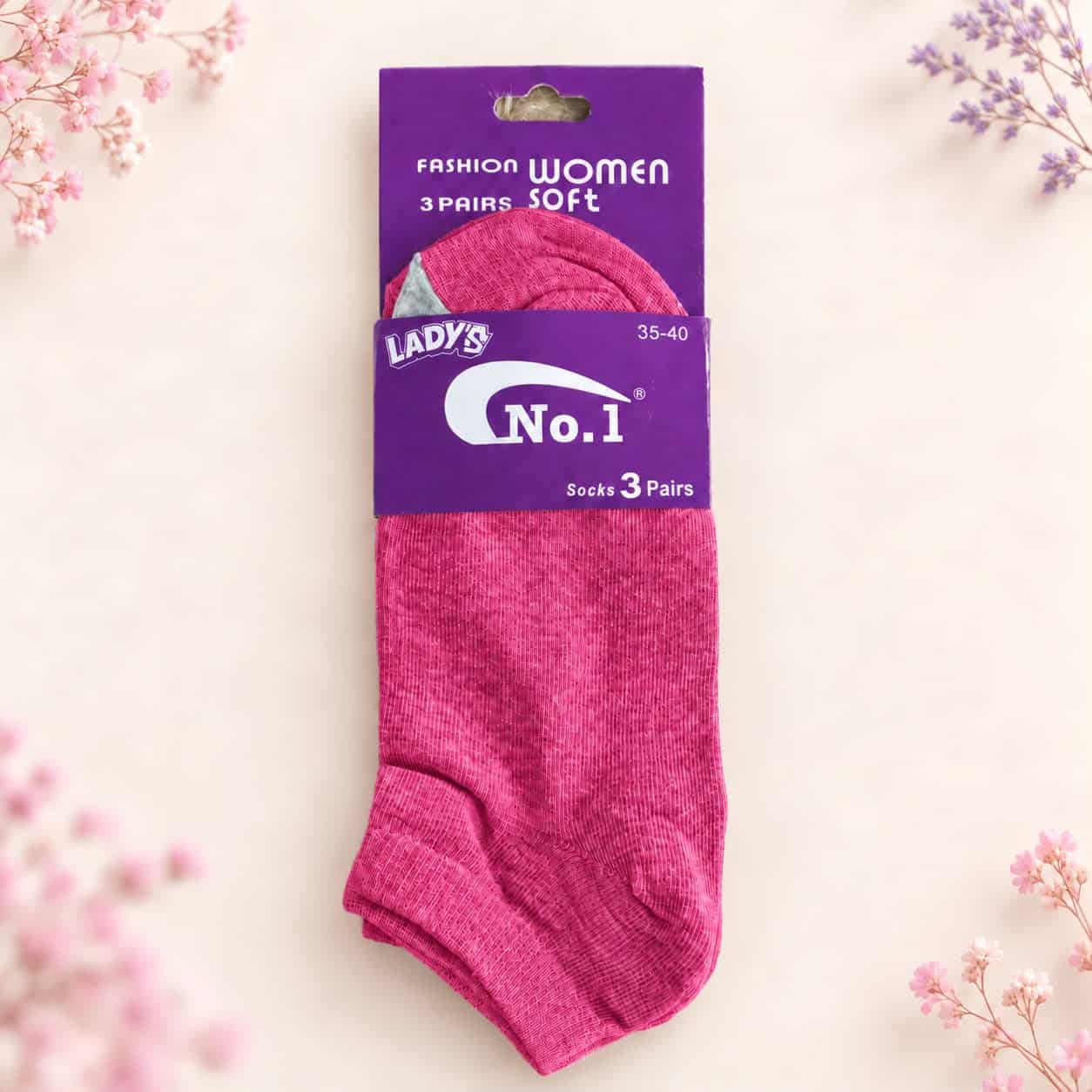 LADY'S No.1 Soft Women's Short Socks – 3 Pairs – Fuchsia