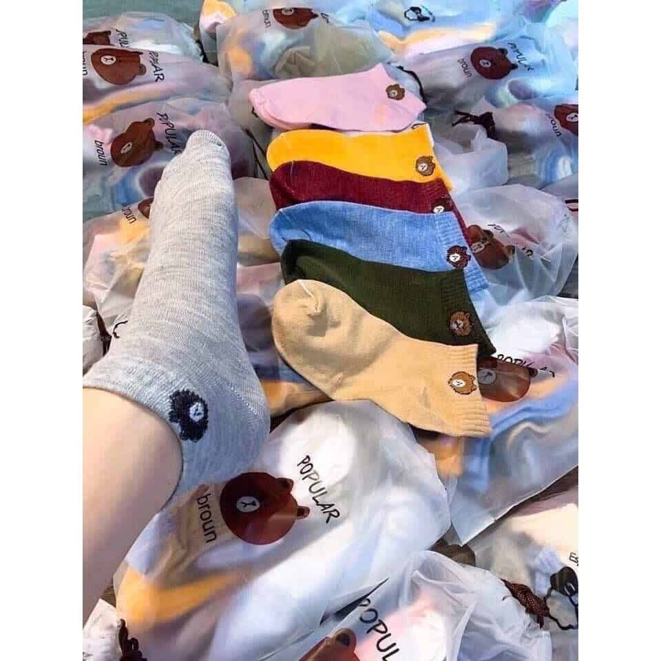 Ultra-Short Socks with Bear Embroidery – Assorted Colors