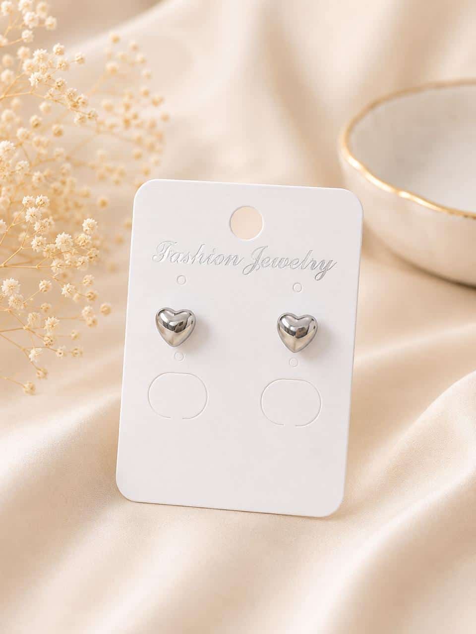 Silver Heart-Shaped Stud Earrings