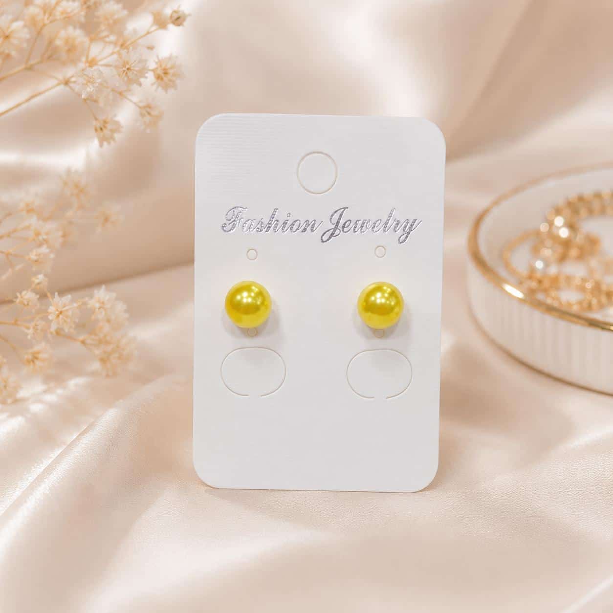 Silver Yellow Pearl Stud Earrings