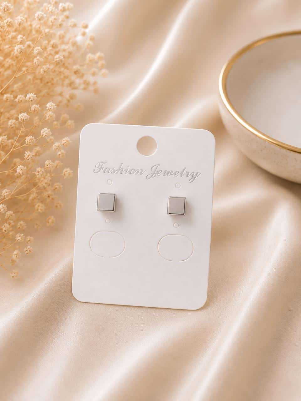 Silver Cube-Shaped Stud Earrings