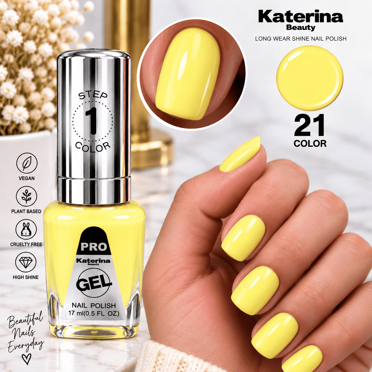 مناكير بلمعة الجل Katerina Beauty Miracle Gel - رقم 21 أصفر ليموني