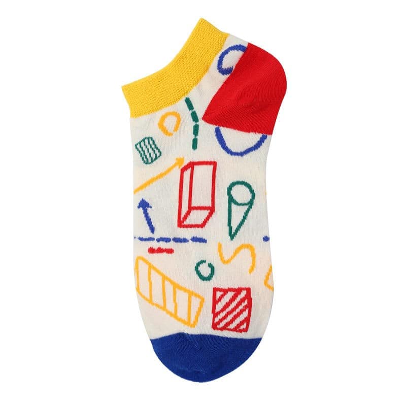 White Short Socks with Printed Designs