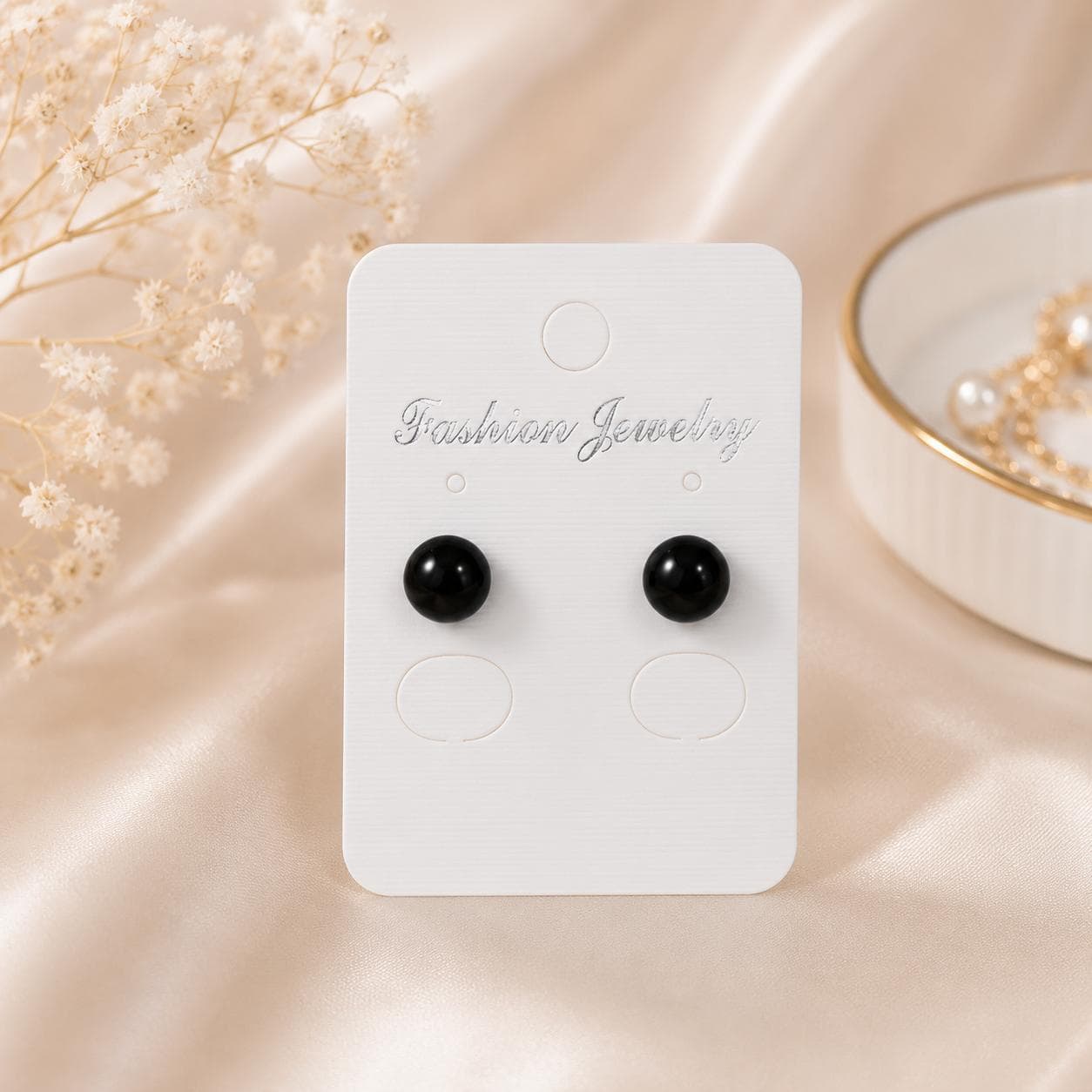 Silver Black Pearl Stud Earrings