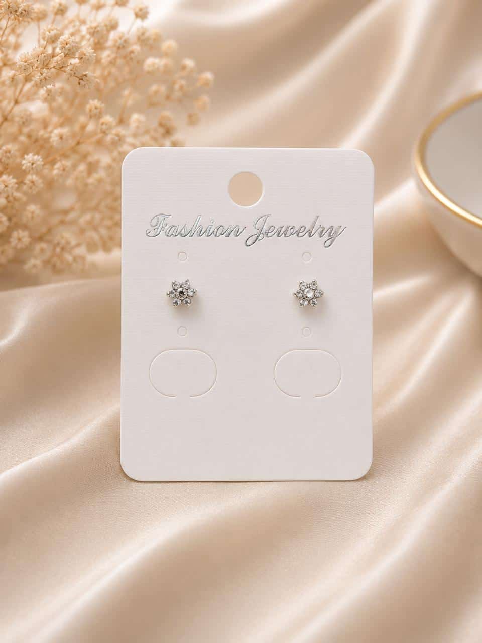 Silver Delicate Stud Earrings with a Small Crystal