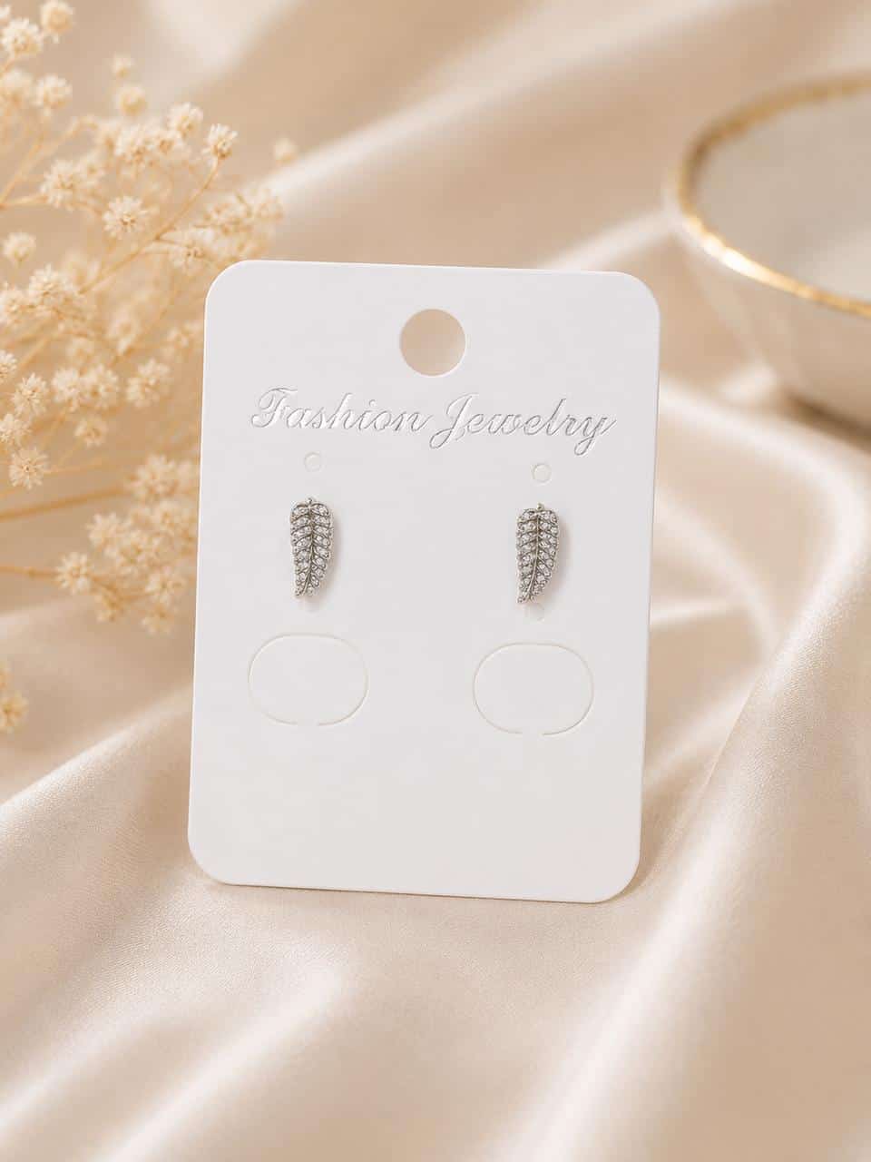 Silver Leaf-Shaped Stud Earrings