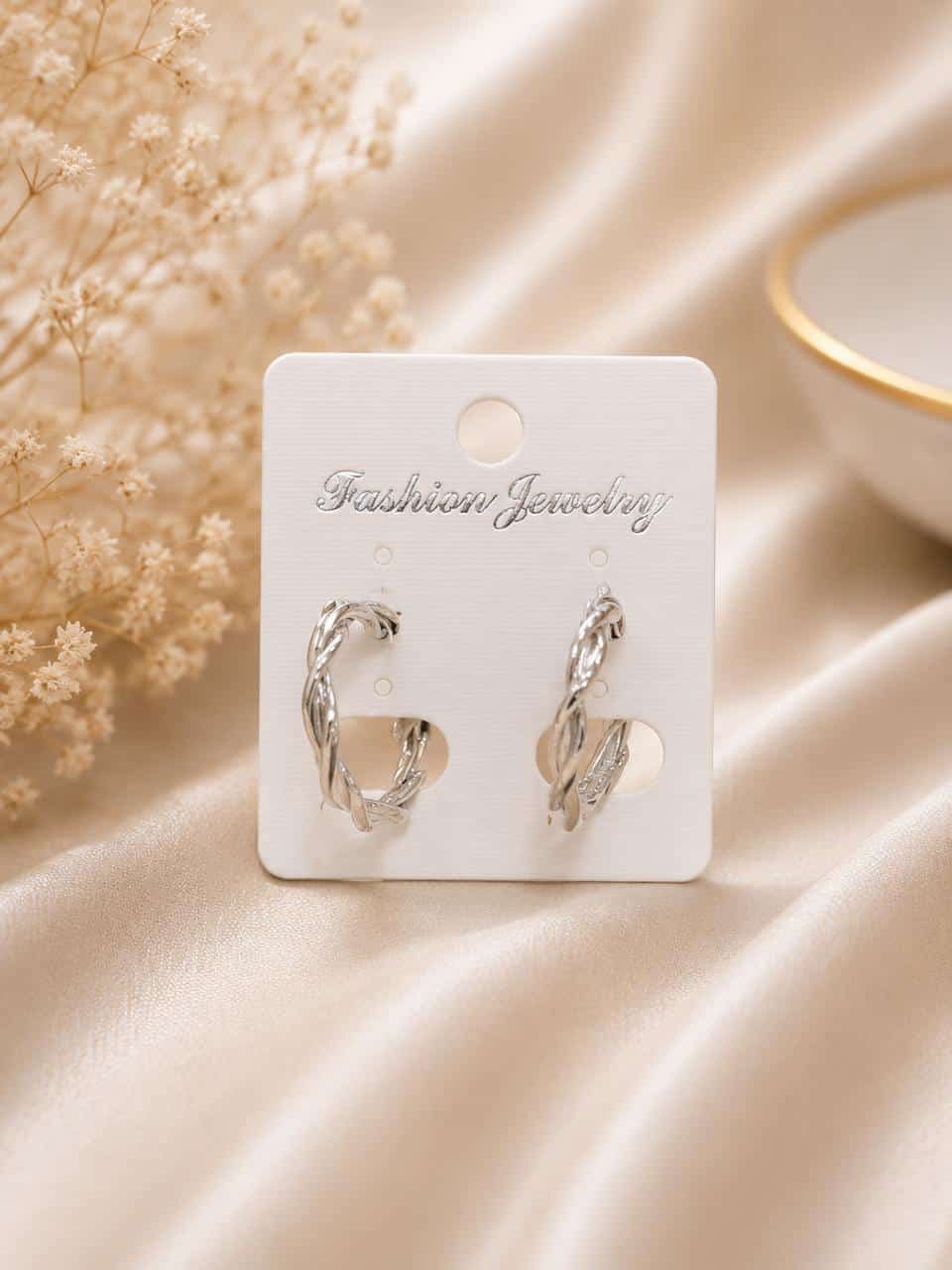 Silver Twisted Wave Hoop Earrings