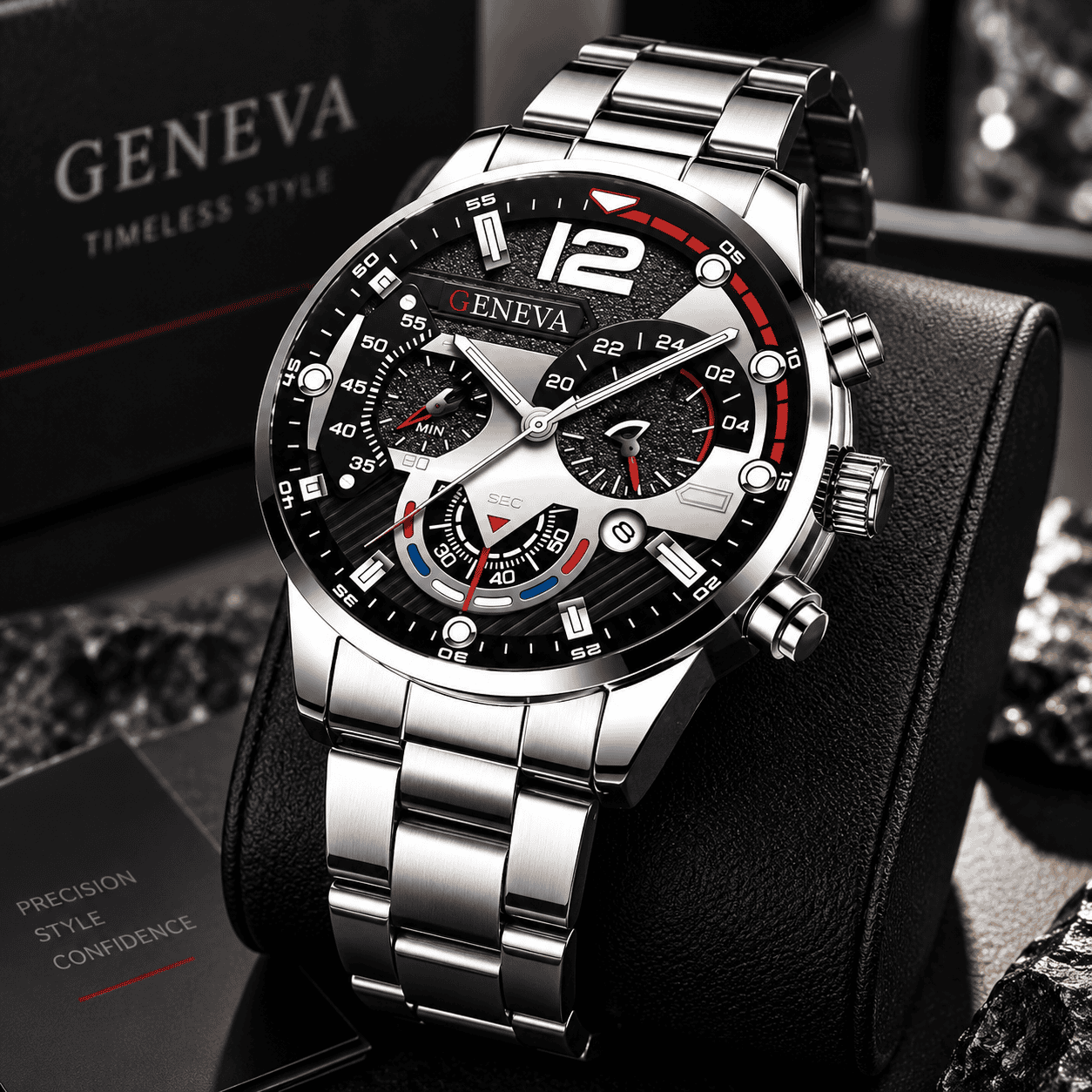 ساعة جنيف رجالية رياضية بسوار معدني فضي – GENEVA Sport Men’s Watch