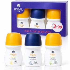 مجموعة مزيل عرق رول أون إيديال IDEAL – 3 قطع – عرض 2 + 1 مجانًا