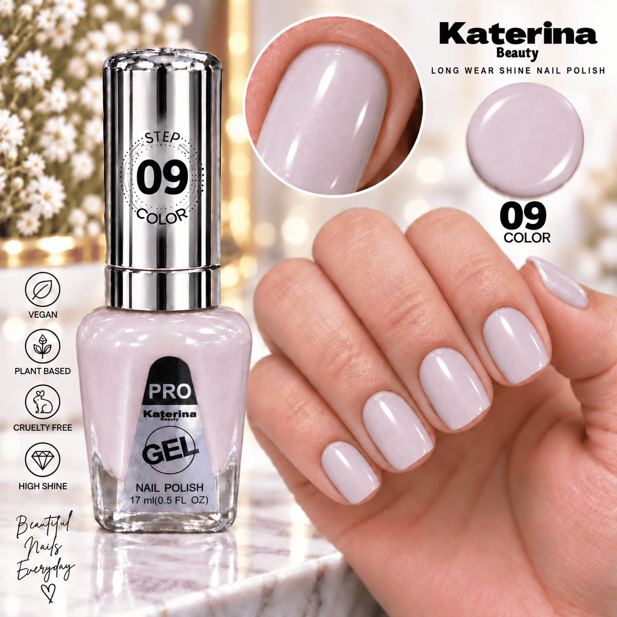 مناكير بلمعة الجل Katerina Beauty Miracle Gel - رقم 09 وردي فاتح هادئ