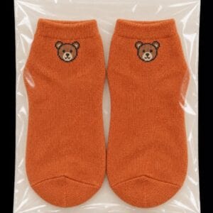 Short Socks with Bear Embroidery – Orange