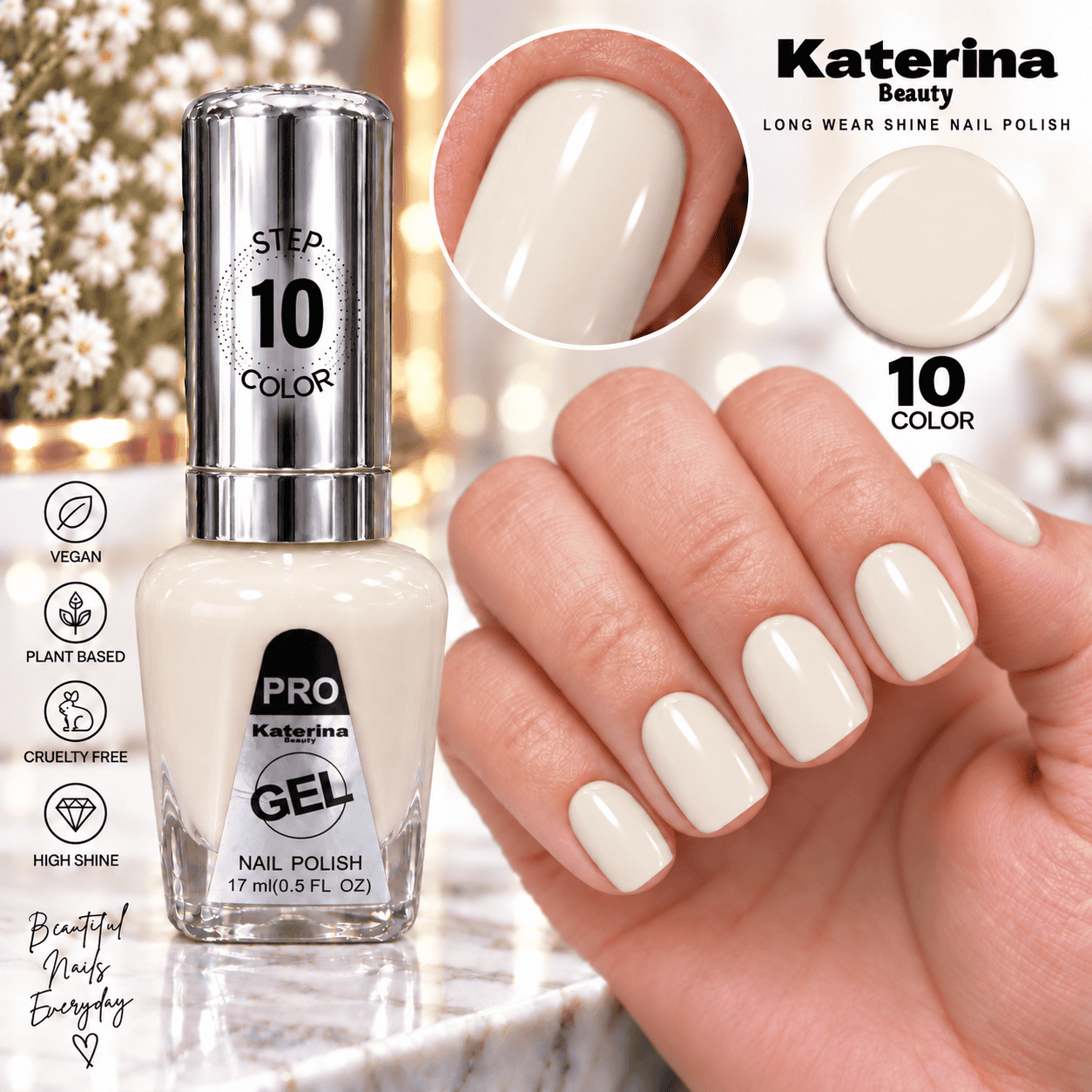 مناكير بلمعة الجل Katerina Beauty Miracle Gel - رقم 10 أبيض كريمي