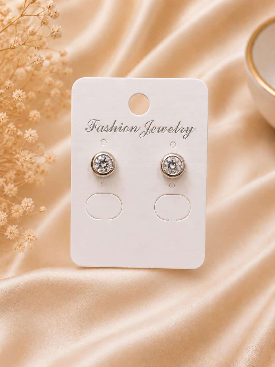 Silver Round Framed Crystal Stud Earrings