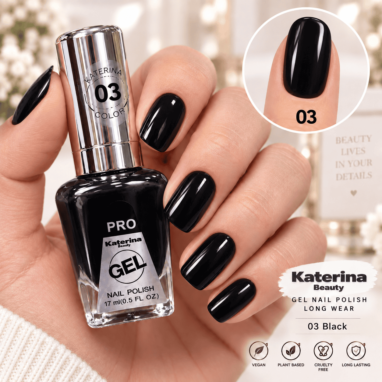 مناكير بلمعة الجل Katerina Beauty Miracle Gel - رقم 03 أسود