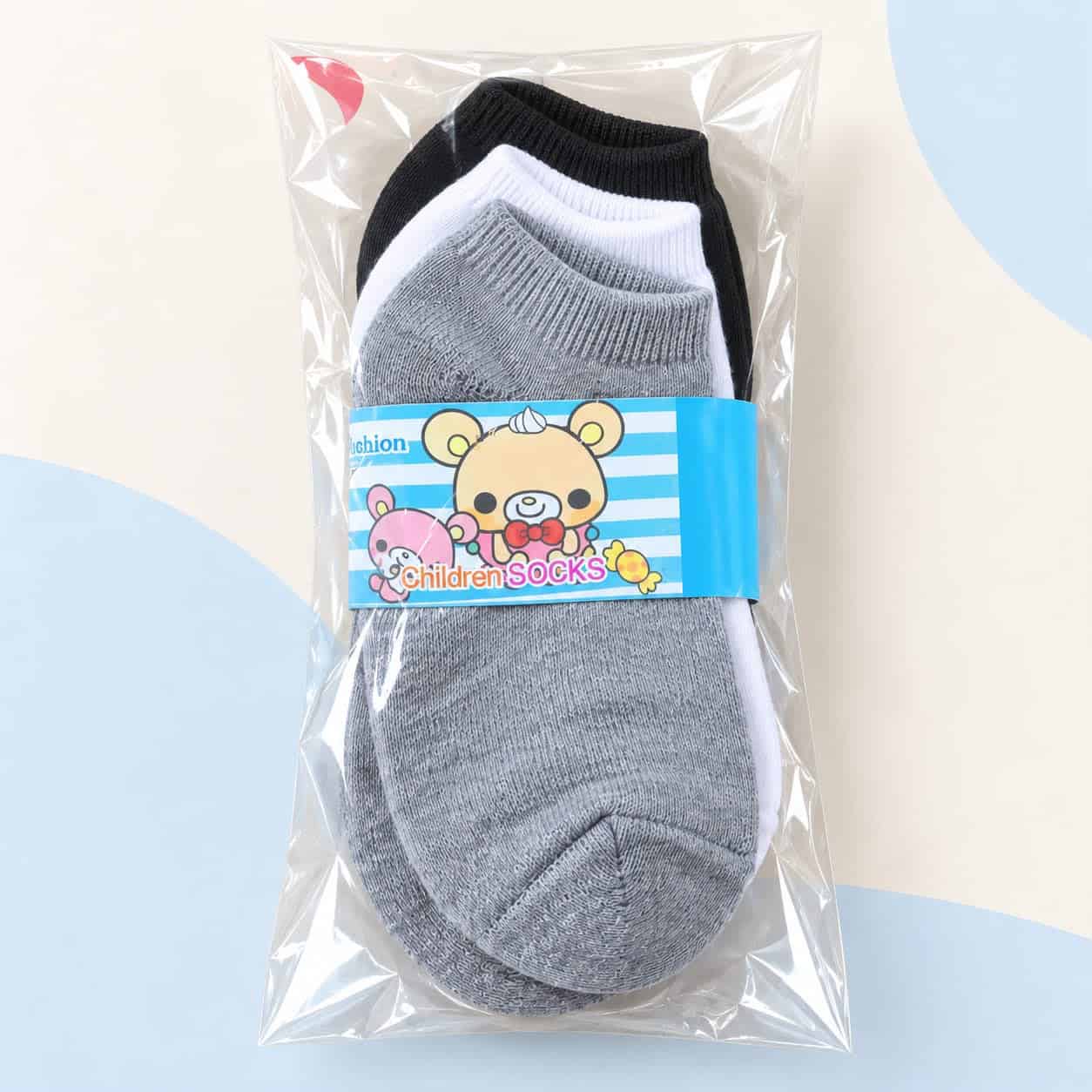 Short Kids' Socks – Gray, White & Black