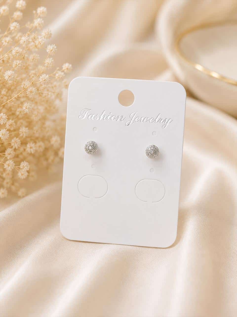 Silver Crystal-Studded Ball Stud Earrings