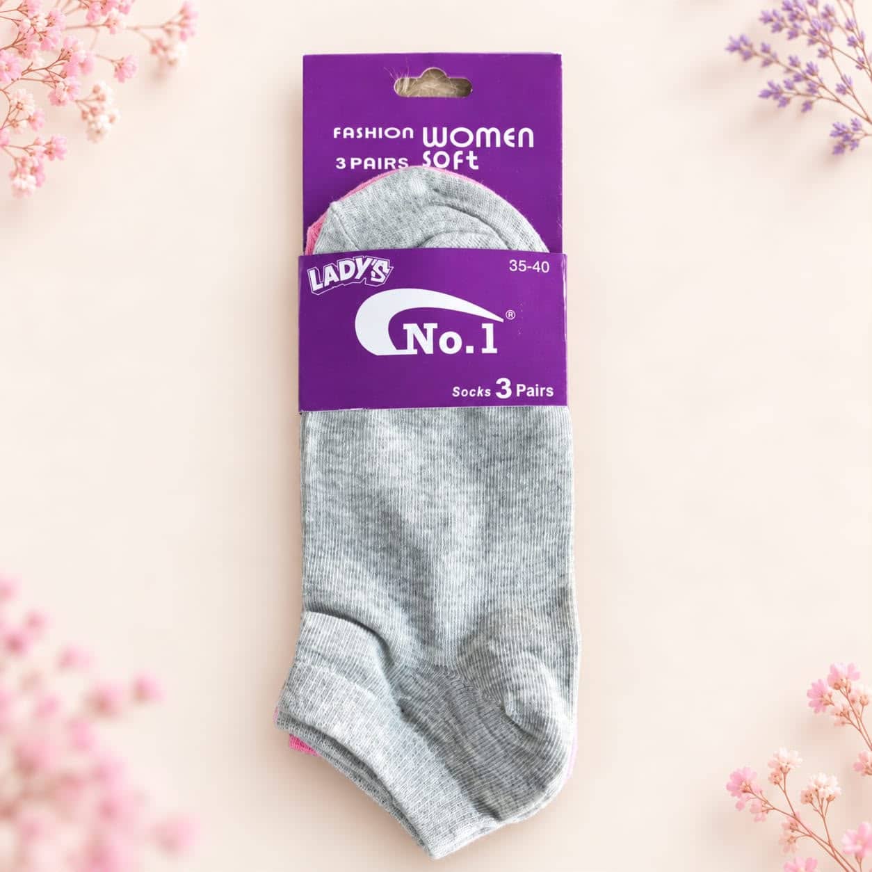LADY'S No.1 Soft Women's Short Socks – 3 Pairs – Gray