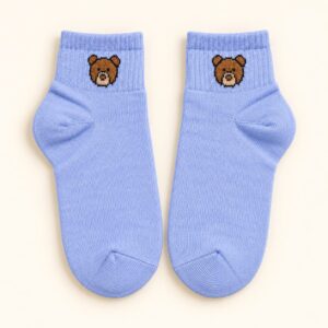 Short Socks with Bear Embroidery – Light Blue