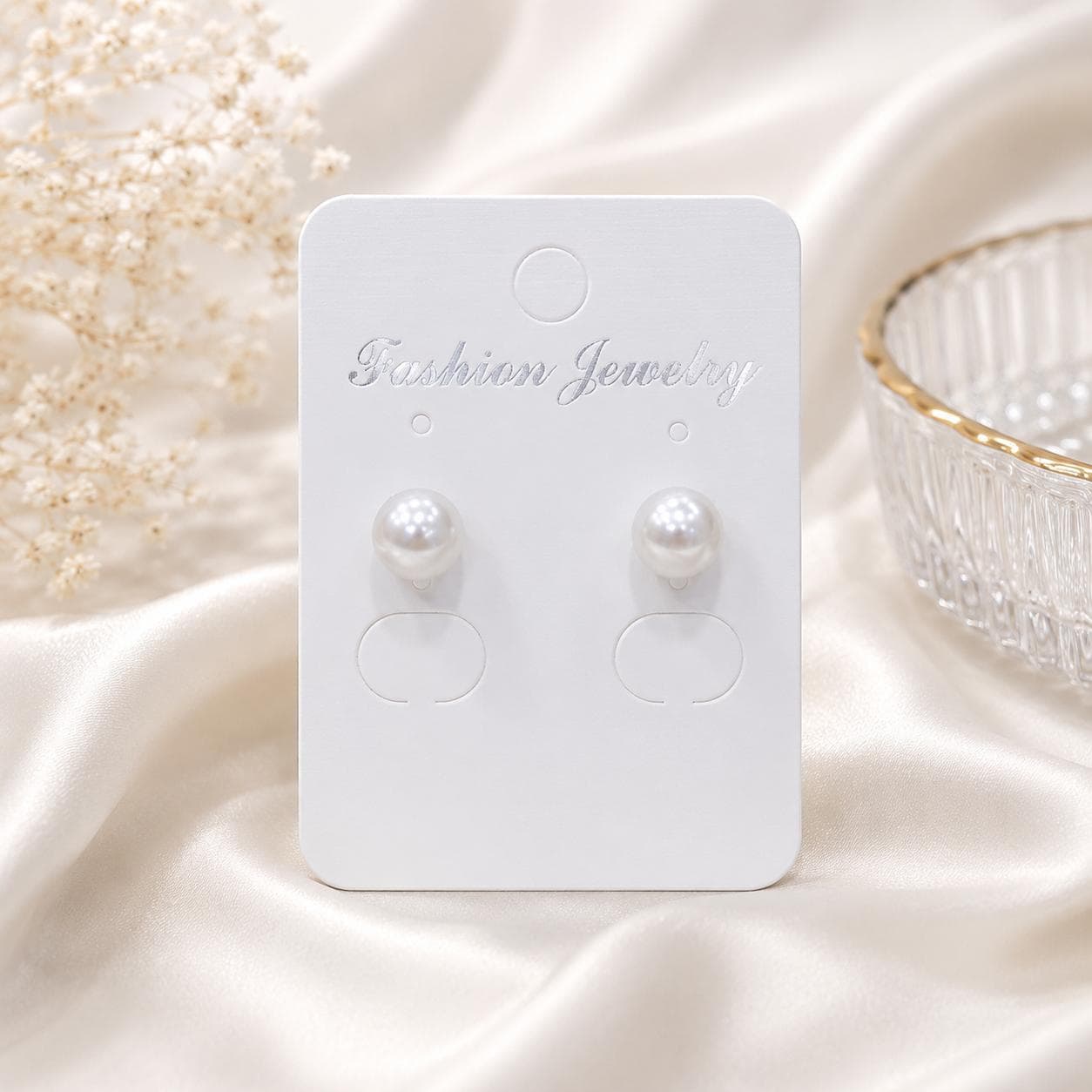Silver White Pearl Stud Earrings