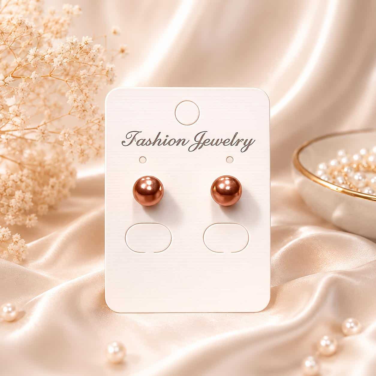 Silver Bronze Pearl Stud Earrings