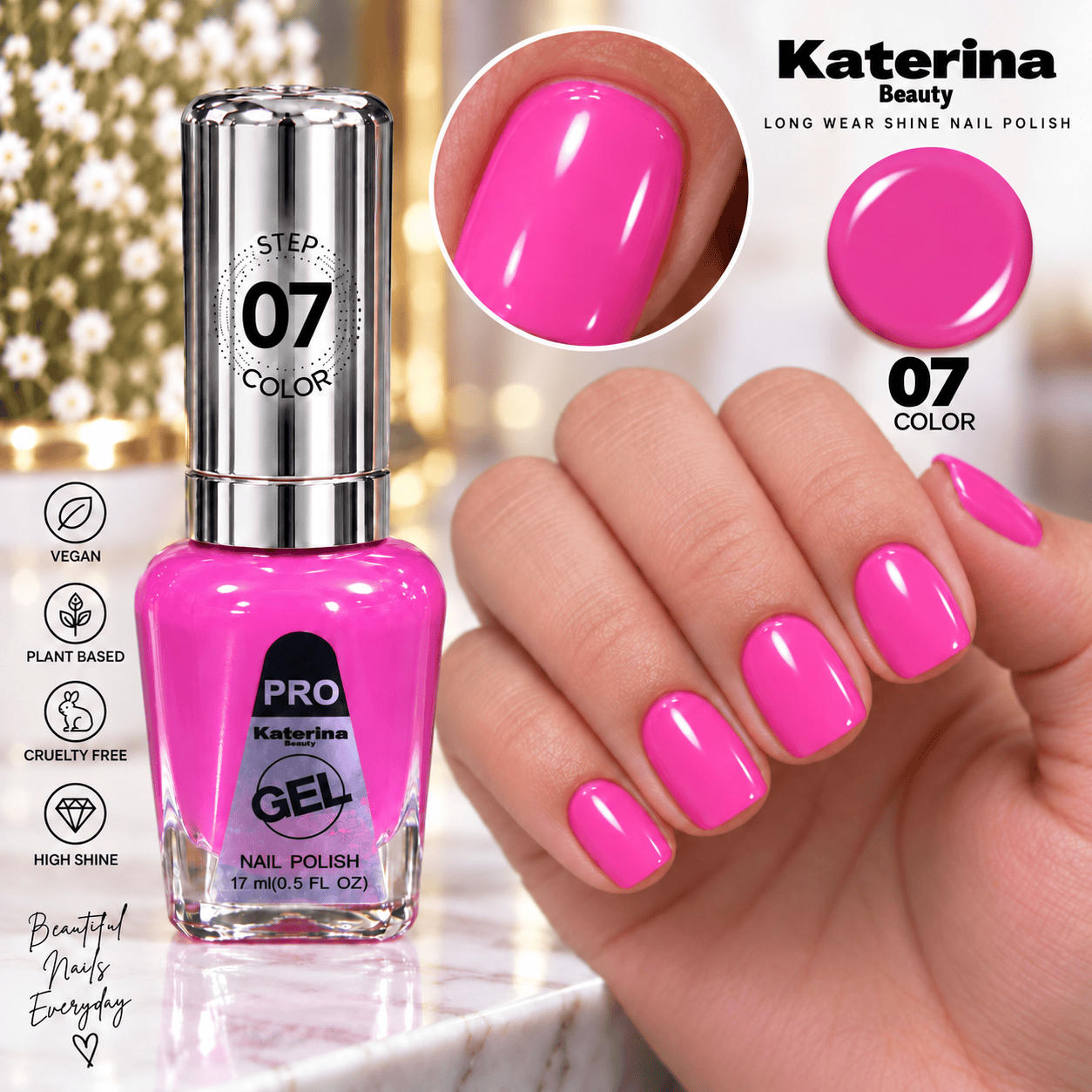 مناكير بلمعة الجل Katerina Beauty Miracle Gel - رقم 07 فوشي
