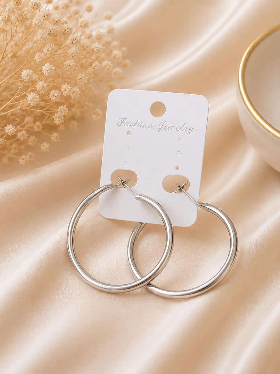 Silver Large Tubular Hoop Earrings
