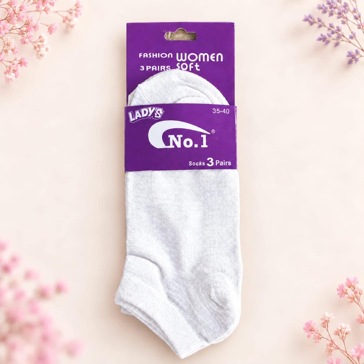 LADY'S No.1 Soft Women's Short Socks – 3 Pairs – White