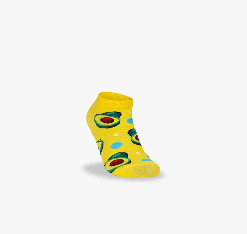 Yellow Short Socks with Avocado Pattern